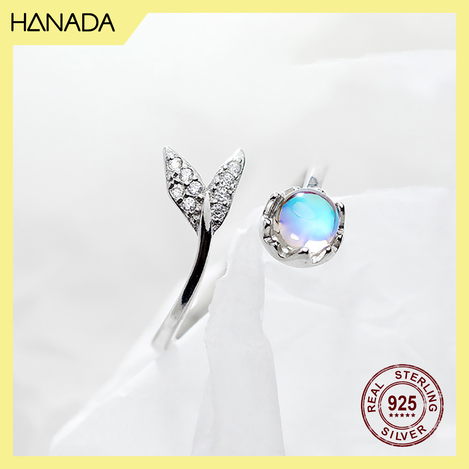 Nhẫn Bạc 925 Hanada 0643 Đuôi Cá Đá Xanh Freesize