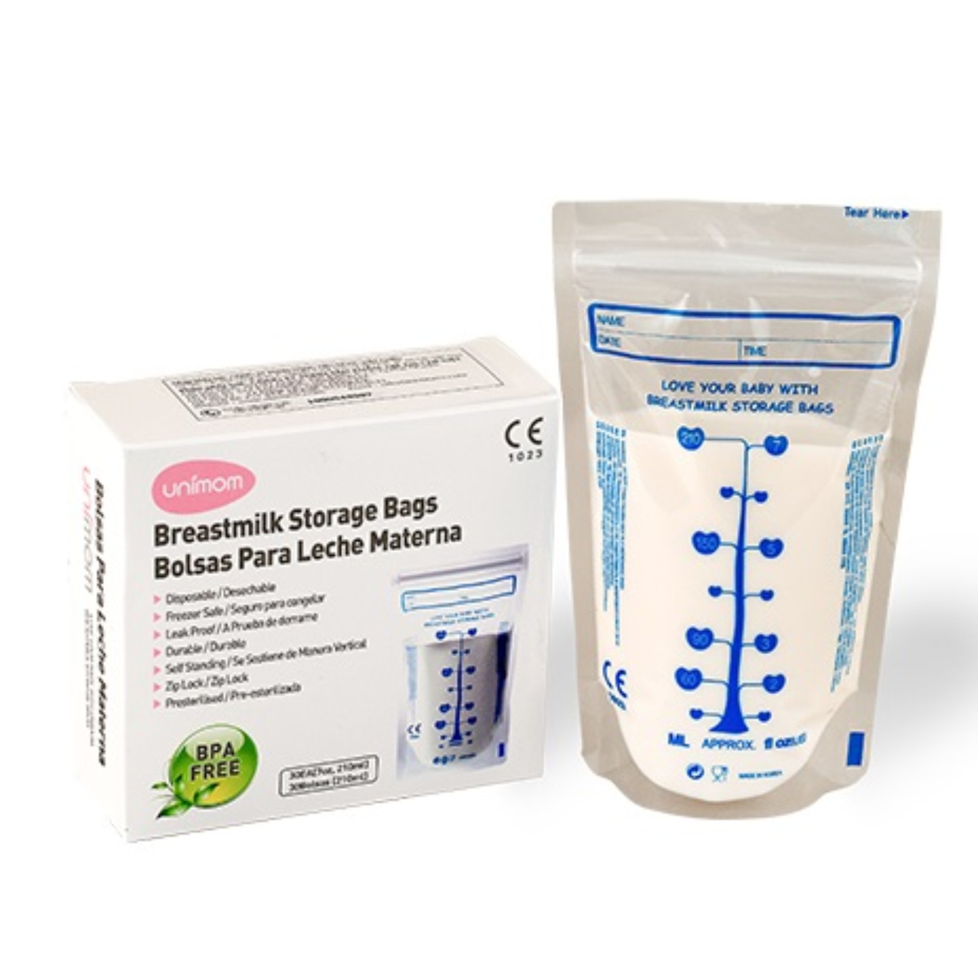 Túi trữ sữa Unimom 210ml 60 túi chất liệu an toàn BPA free hai lớp rất chắc chắn an toàn khóa zipper ở miệng túi