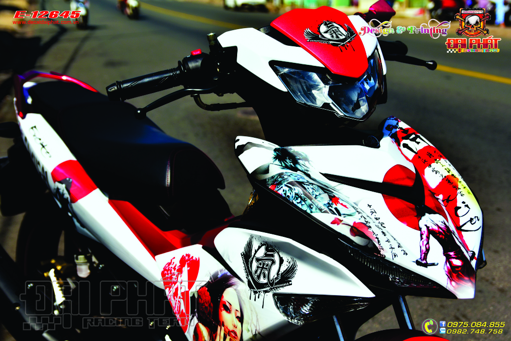 Tem Xe Exciter 150 Samurai Trắng Đỏ