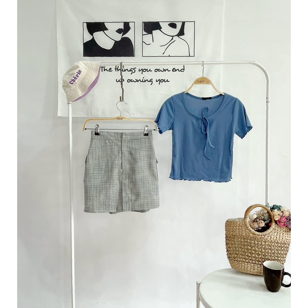 [EIGHTYK] Áo Croptop Tay Ngắn Phối Dây