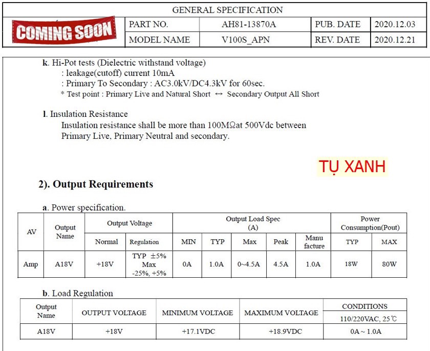 MẠCH NGUỒN 220V. 18V 7A , 21V 7A , 24V 7A  AMPLI CLASS D. ( Loa samsung AH8113870B , AH8113871B , AH4400307C )