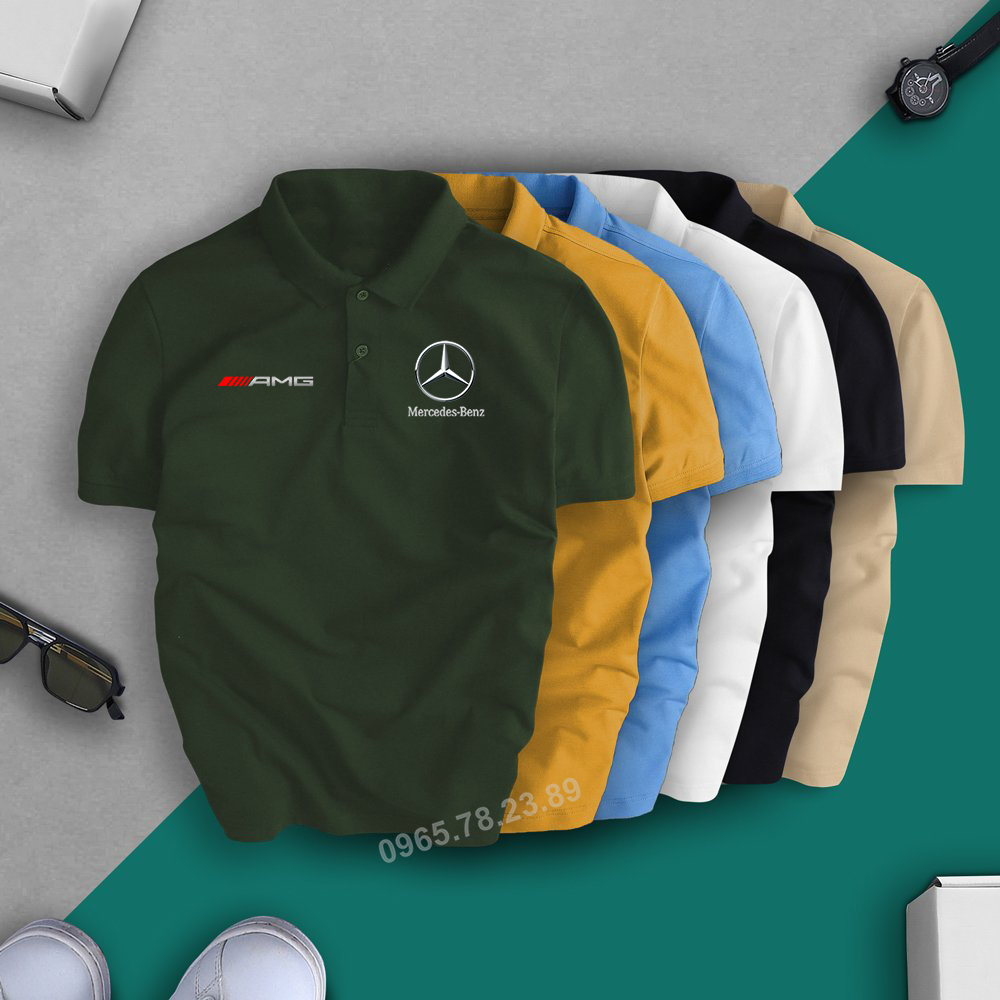Áo thun nam POLO MERCEDES BMW VIN vải cá sấu ngắn tay sang trọng