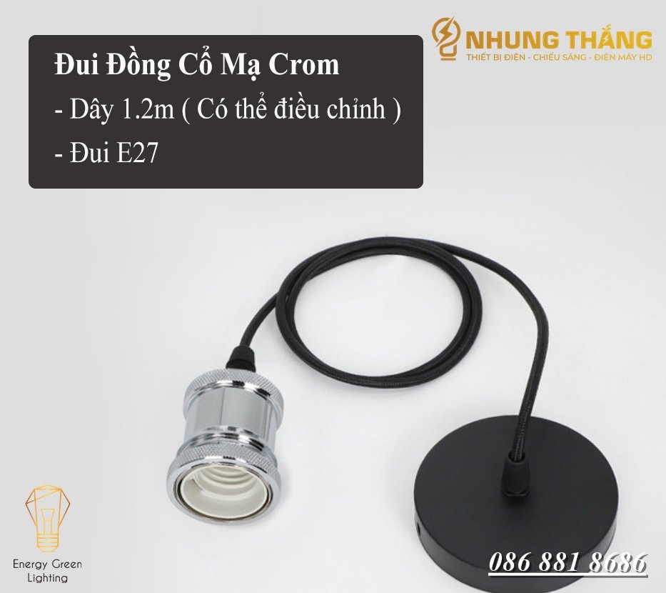 Đui Đèn Đồng Cao Cấp Thả Trang Trí - Nhiều Màu Sắc -  Đui E27 - Dây treo khoảng 1.2m - Chống Rỉ Ô Xi Hoá - Chịu Nhiệt Cao - Chống Cháy Nổ - Chưa Bao Gồm Bóng