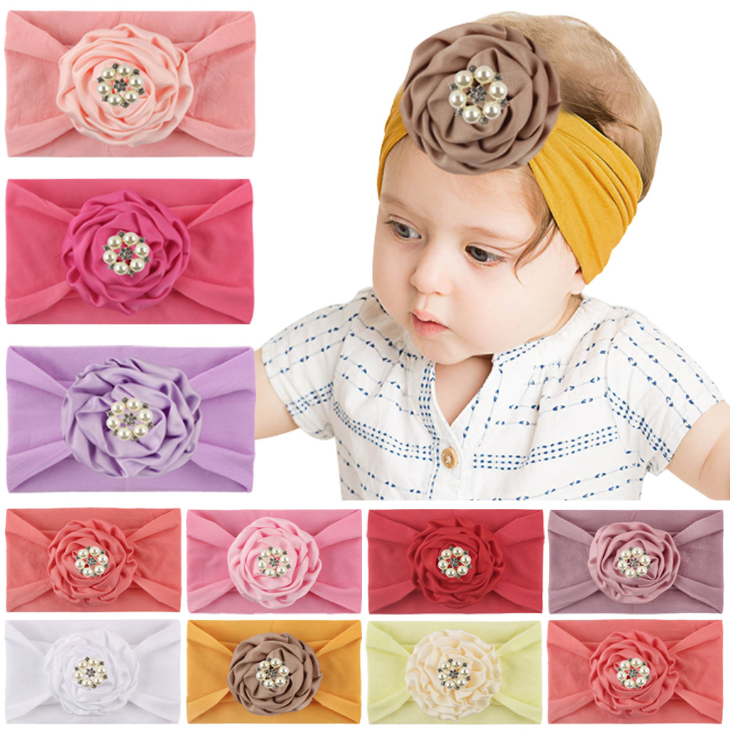 Băng đô turban hoa đính hạt cho bé gái(0-36 tháng)