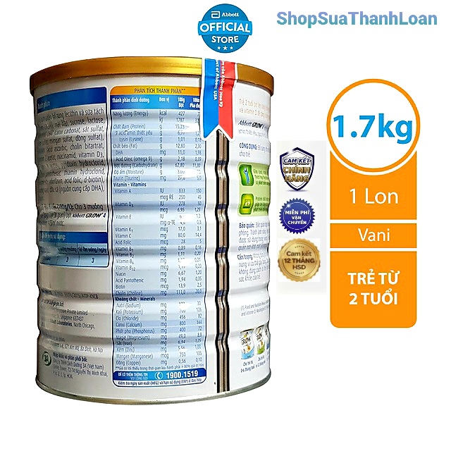 (HSD T9-2026) Sữa Bột Abbott Grow 4 Hộp Thiếc 1.7kg (Cho Trẻ Trên 2 Tuổi).