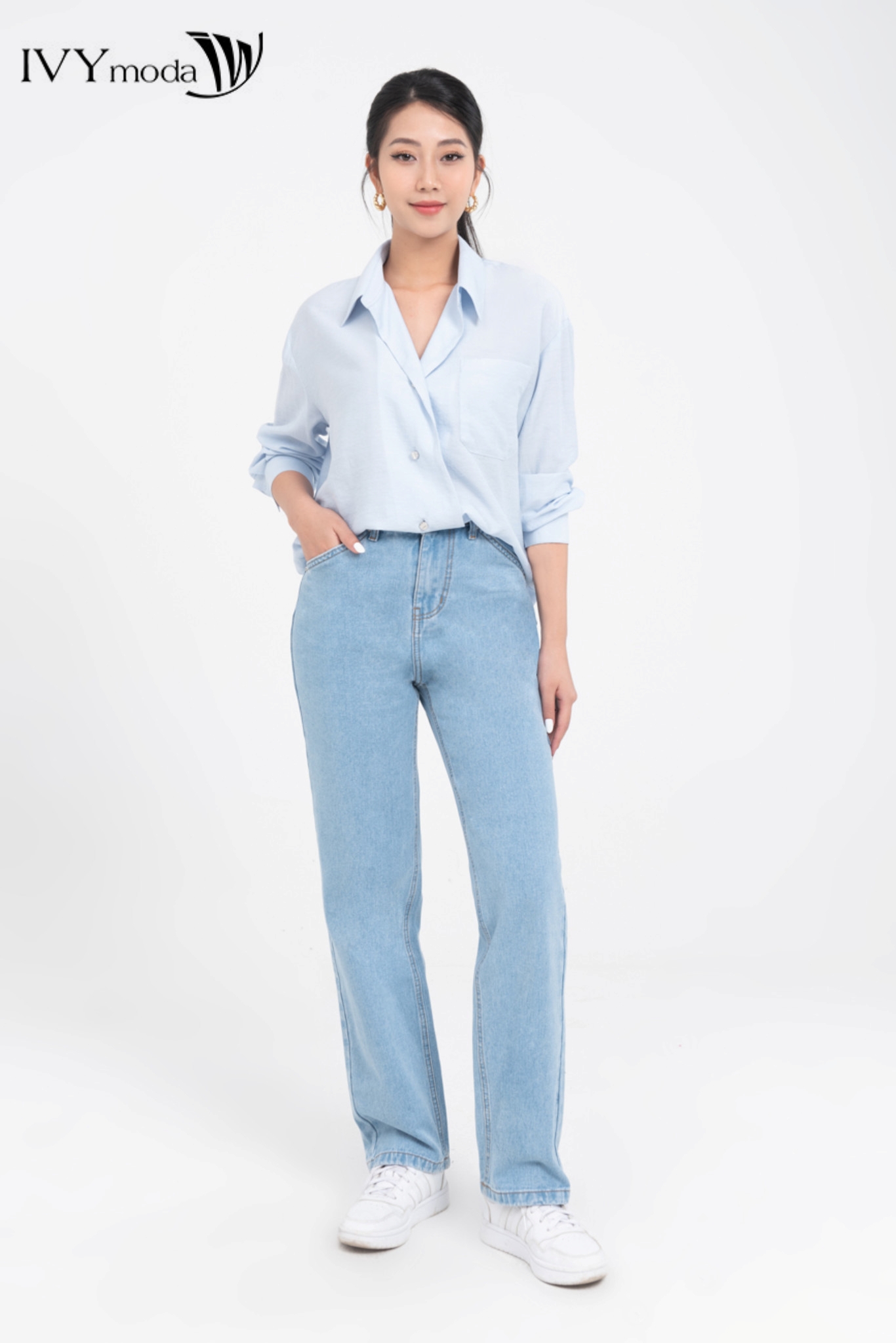 [10.10 -12.10 | VOUCHER 10% ĐƠN 499K] Áo sơ mi lụa dáng suông IVY moda MS 17M7999