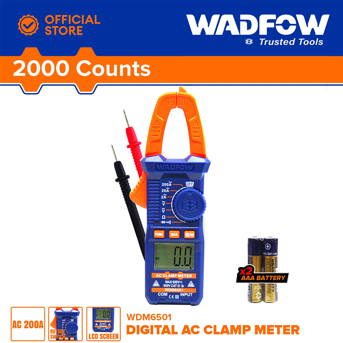 AC digital clamp 200a-2000 counts