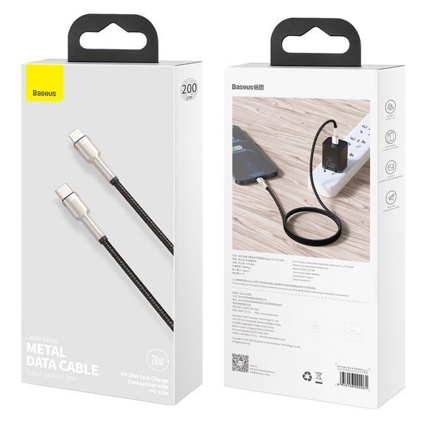 Cáp Sạc Baseus Cafule Series Metal Data Cable USB-C Ra Lightning PD 20W 1M