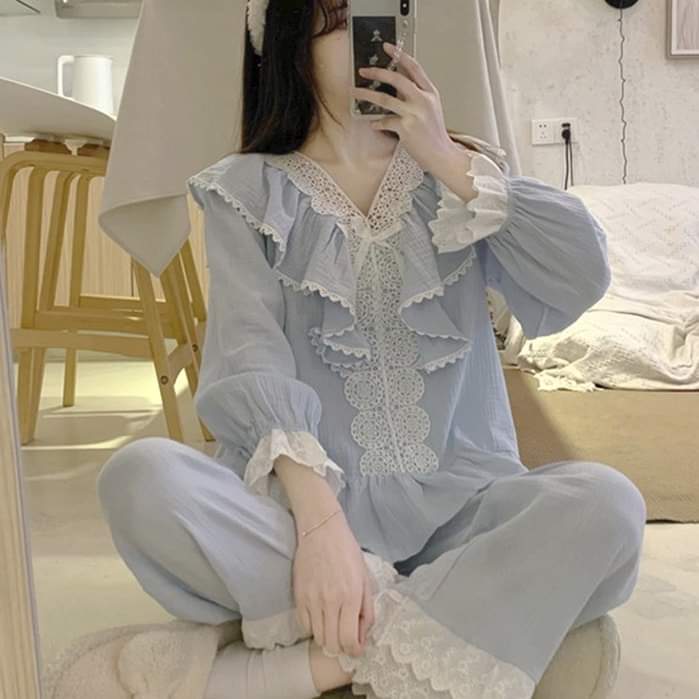 Set bộ mặc nhà phối ren tiểu thư quảng châu