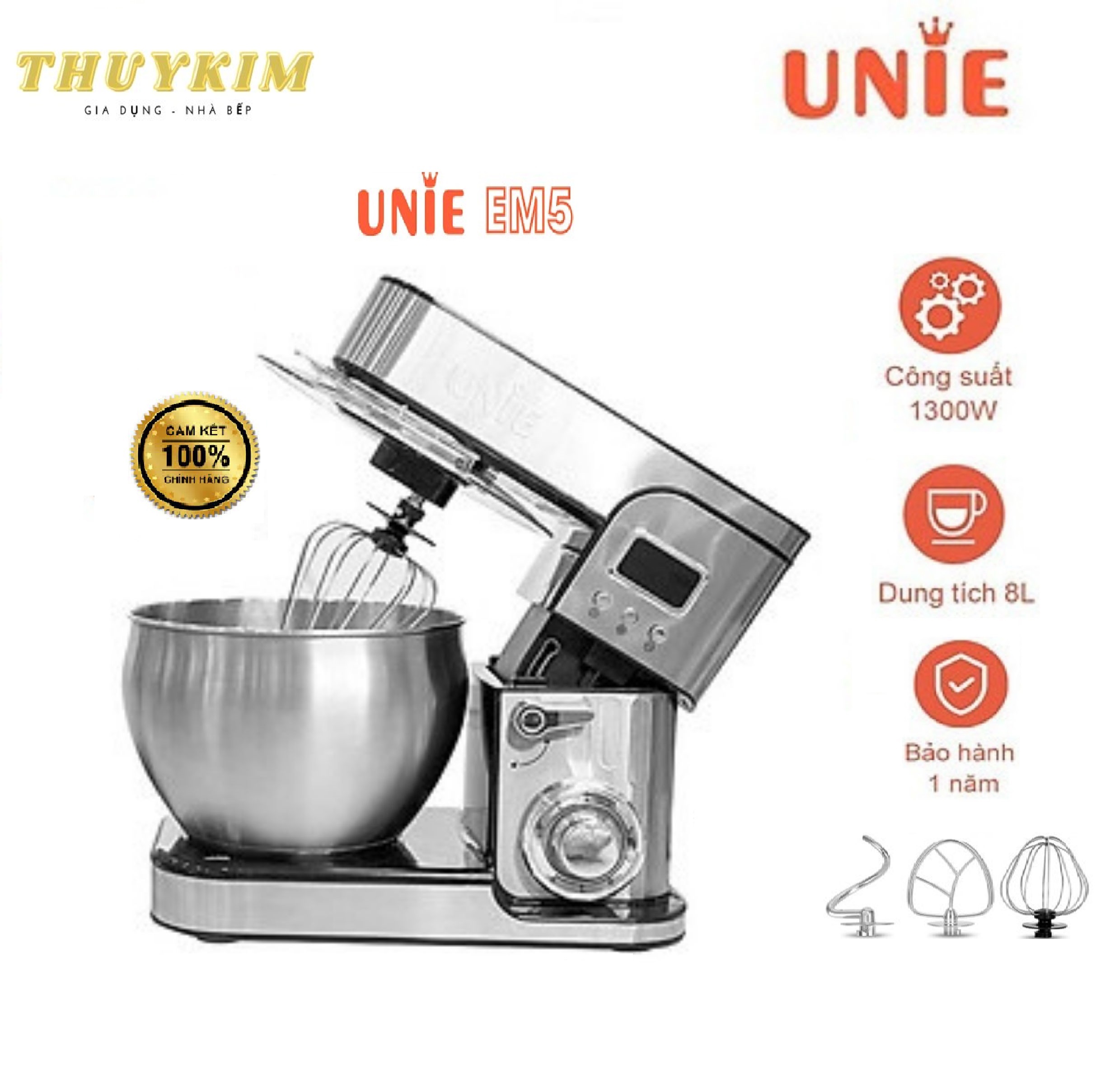 [HÀNG CHÍNH HÃNG] MÁY ĐÁNH TRỨNG TRỘN BỘT ĐA NĂNG 8L UNIE EM5