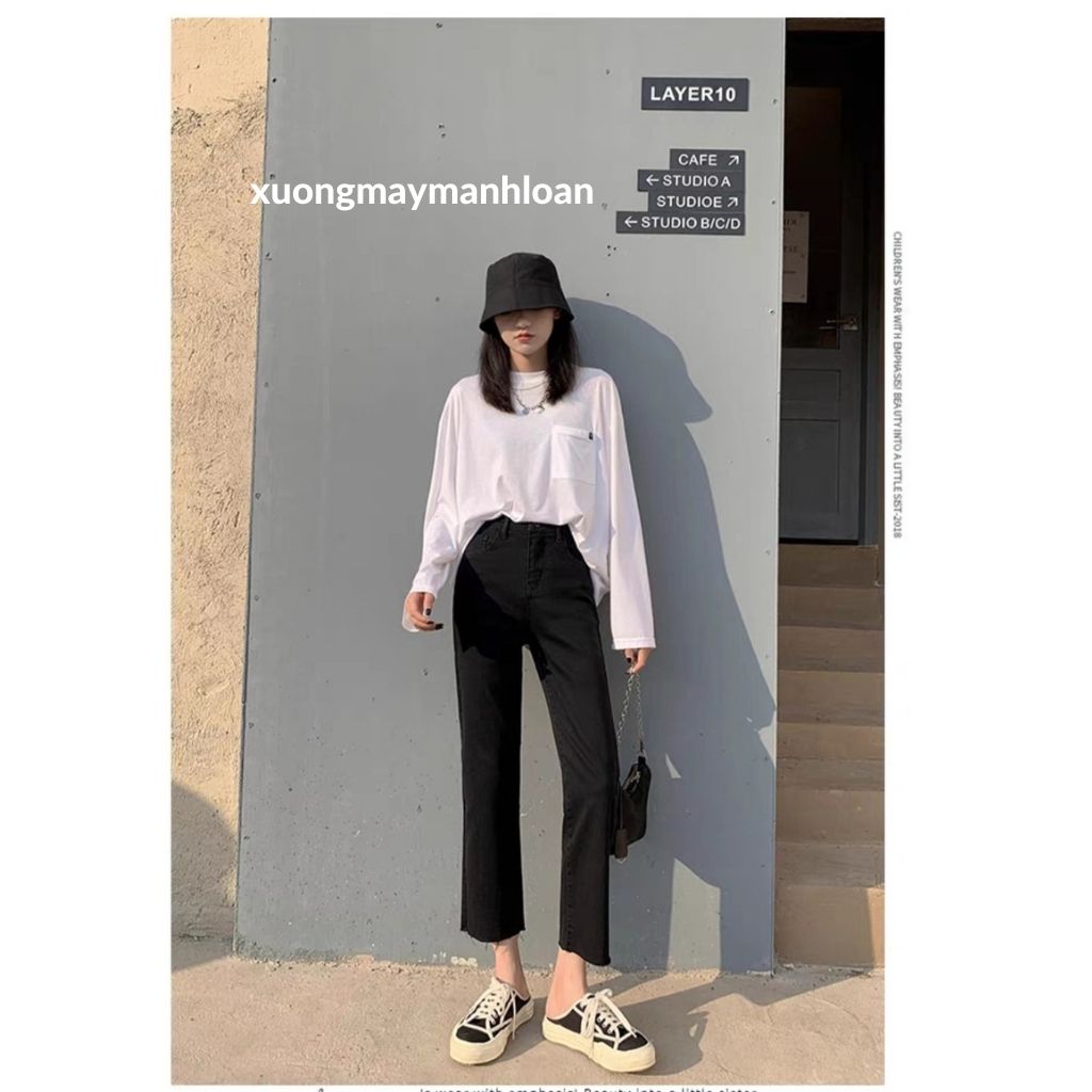 Quần Jean Nữ Ống Đứng Cạp Siêu Cao Hottrend