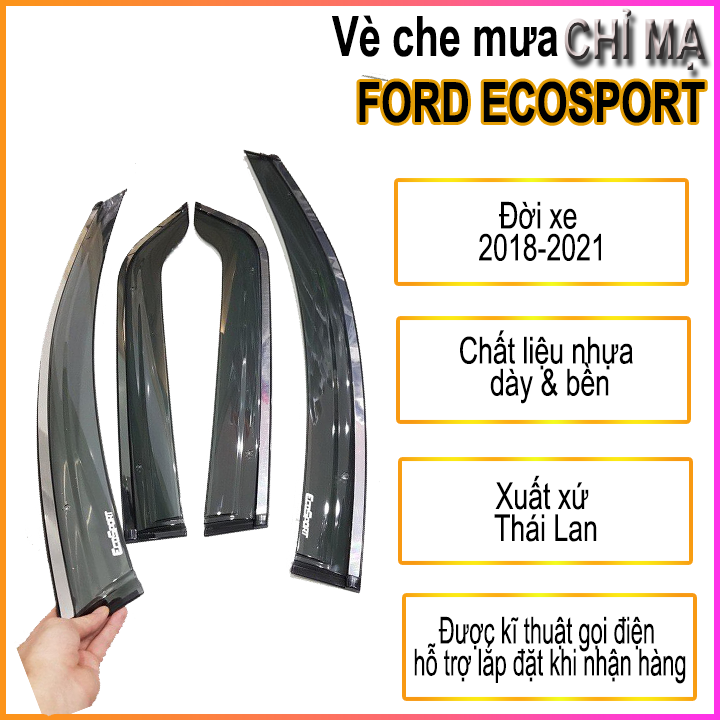Vè che mưa chỉ mạ INOX cao cấp Ford Ecosport 2018,2019,2020,2021,2022