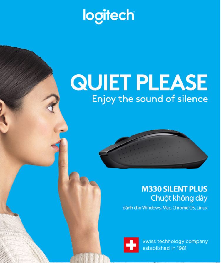 Chuột máy tính không dây Logitech M330 Silent Plus (Đen/Đỏ/Xanh dương) - Bảo hành 12 tháng
