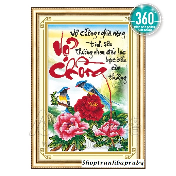 [HCM]Tranh đính đá Vợ Chồng Hoa Mẫu Đơn 77222 kích thước 50 x 76 cm