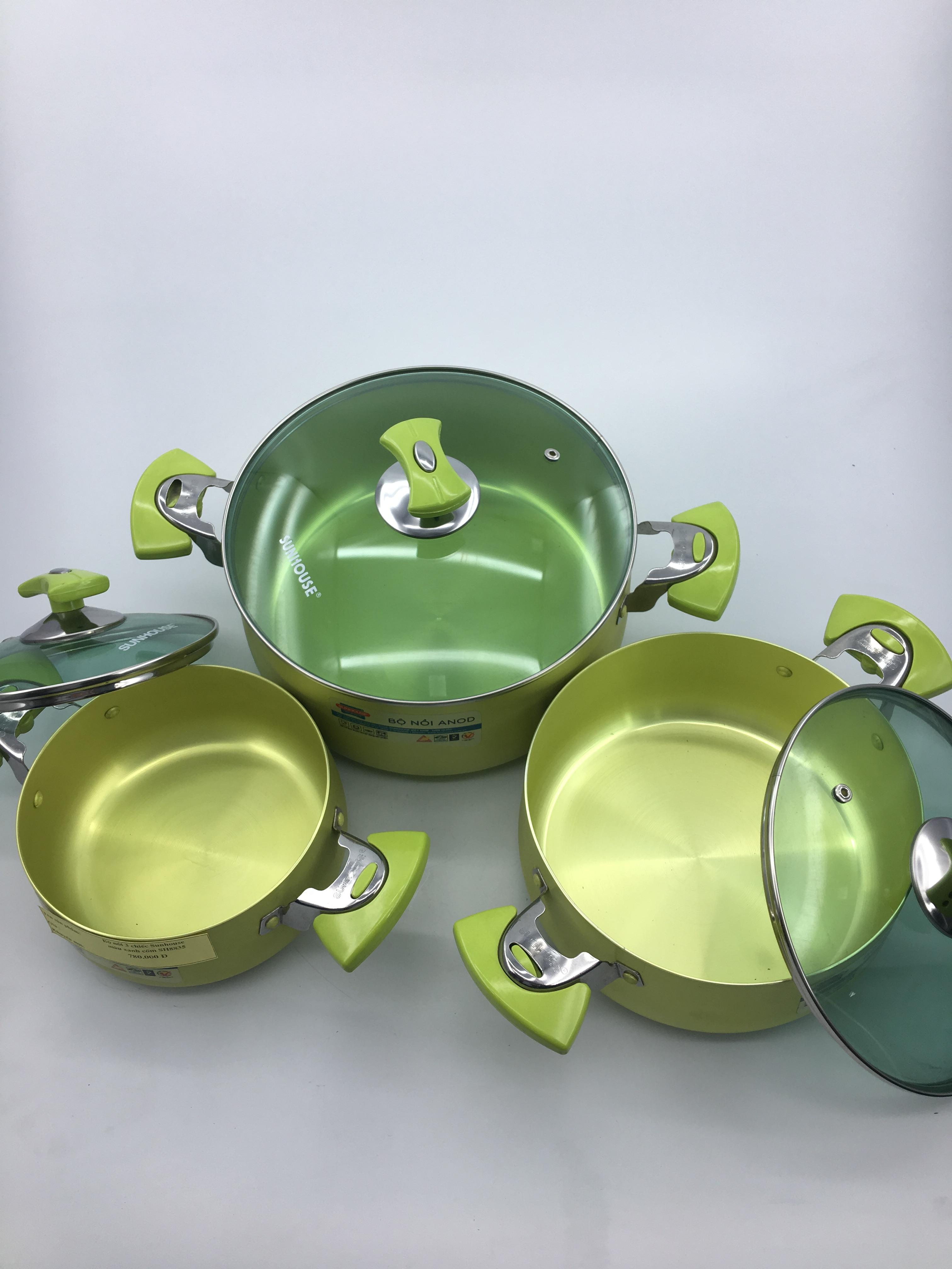 Bộ nồi Anod 3 chiếc màu anh cốm Sunhouse SH8835