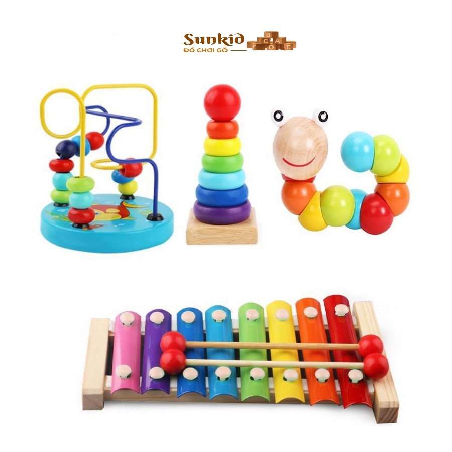 [Mã 152LIFESALE giảm 10% đơn 99K] Combo đồ chơi gỗ- sâu- đàn-tháp-luồn hạt