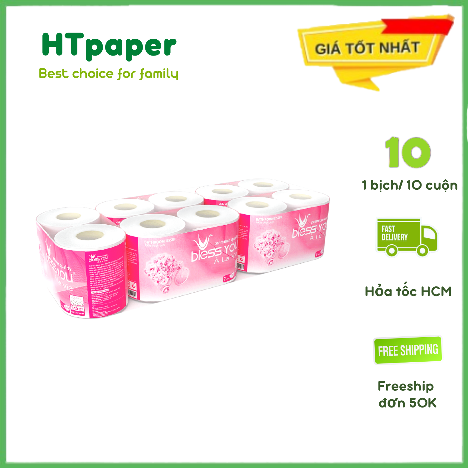 HOẢ TỐC Giấy vệ sinh Bless You À La Vie cao cấp x 10 cuộn - HTpaper