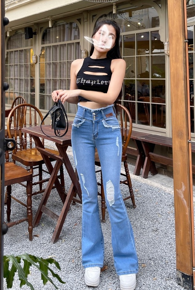 [HCM]Quần Jeans Nữ ỐNg Loe Dài Lưng Cao Co Giãn