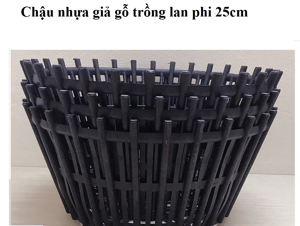 5 CHẬU NHỰA ĐEN TRỒNG LAN GIẢ GỖ PHI 25CM