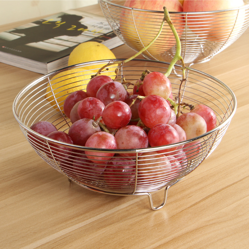 Rổ Tròn Inox Nan Thưa Có Đế Đường Kính 25cm. Thích hợp đựng hoa quả, rau củ, nan inox cứng cáp