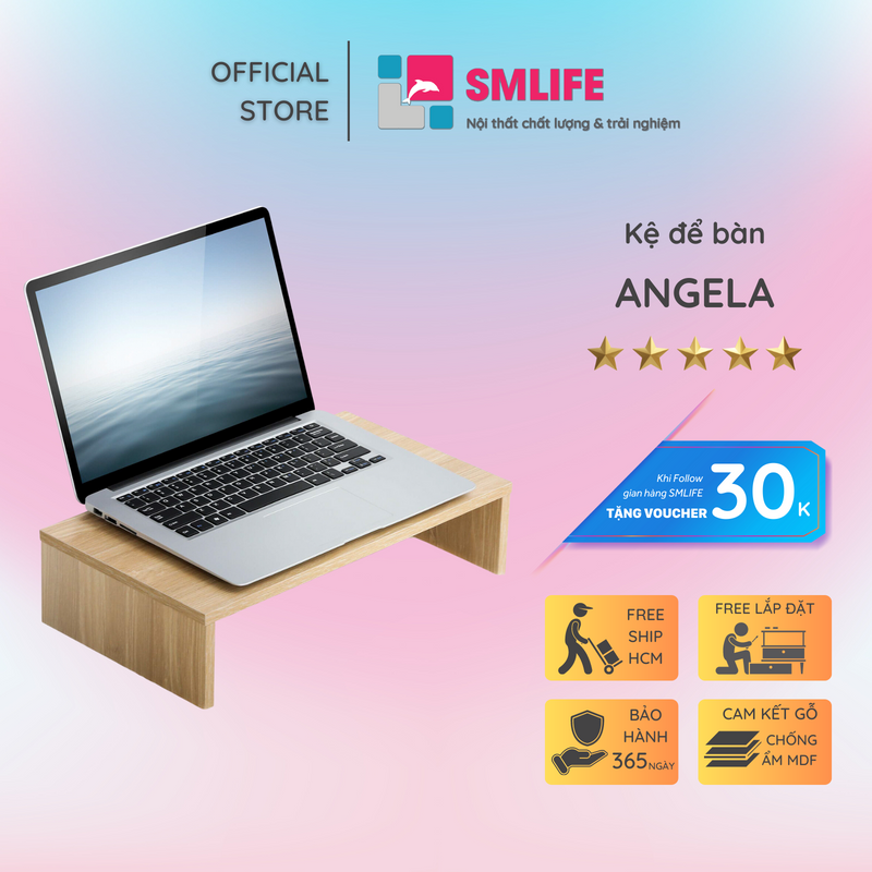 Kệ để màn hình SMLIFE Angela | Gỗ MDF dày 17mm chống ẩm Dài 42(S) - 55 (M)cm x Rộng 23cm x Cao 10cm