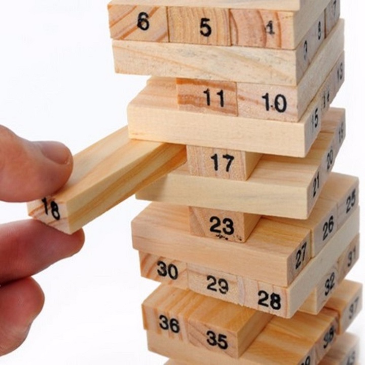 Trò chơi rút gỗ 54 thanh - Đồ chơi rút gỗ 54 thanh kèm 4 viên xúc xắc cho