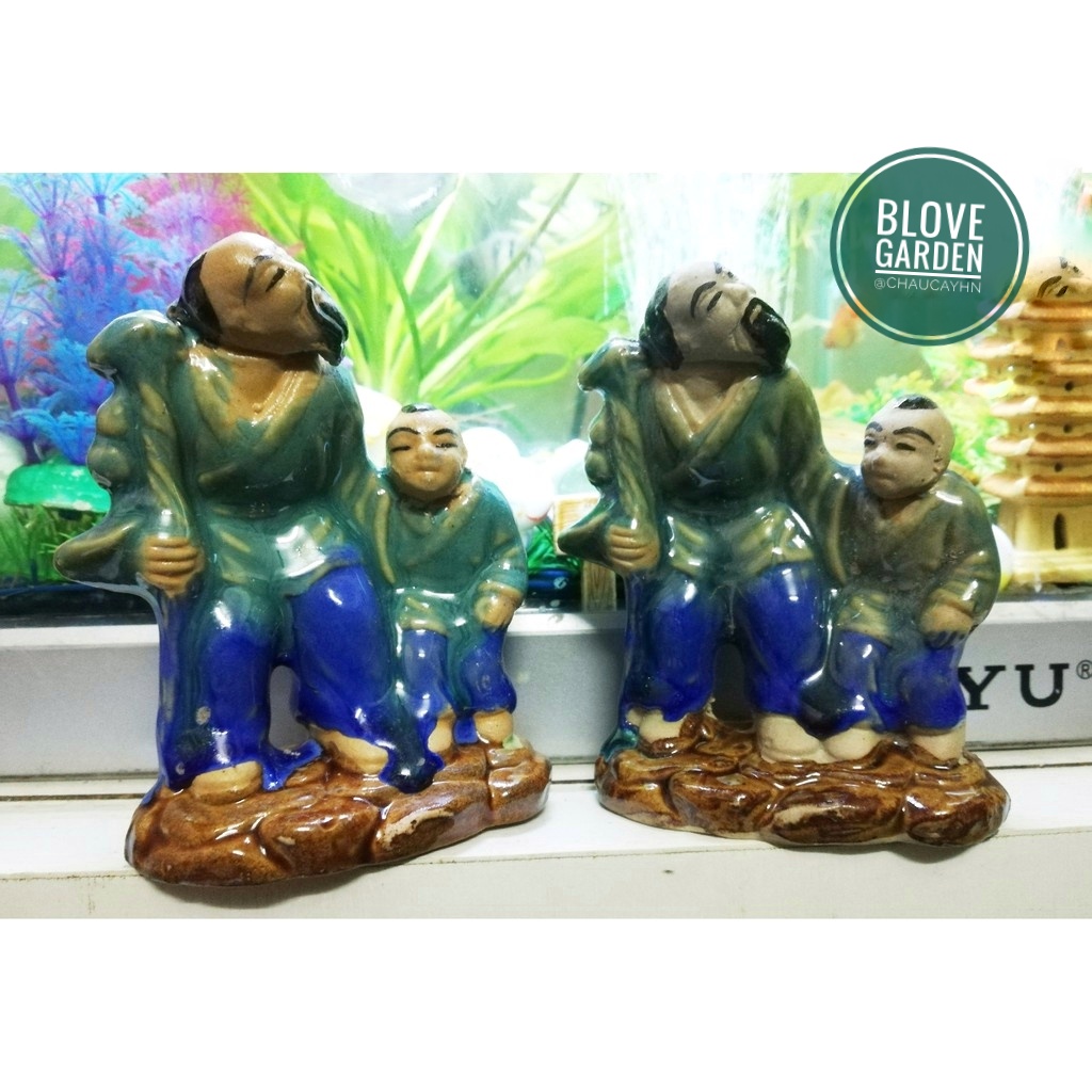Mô hình Ông cháu – gốm trang trí hòn non bộ, tiểu cảnh, bể cá