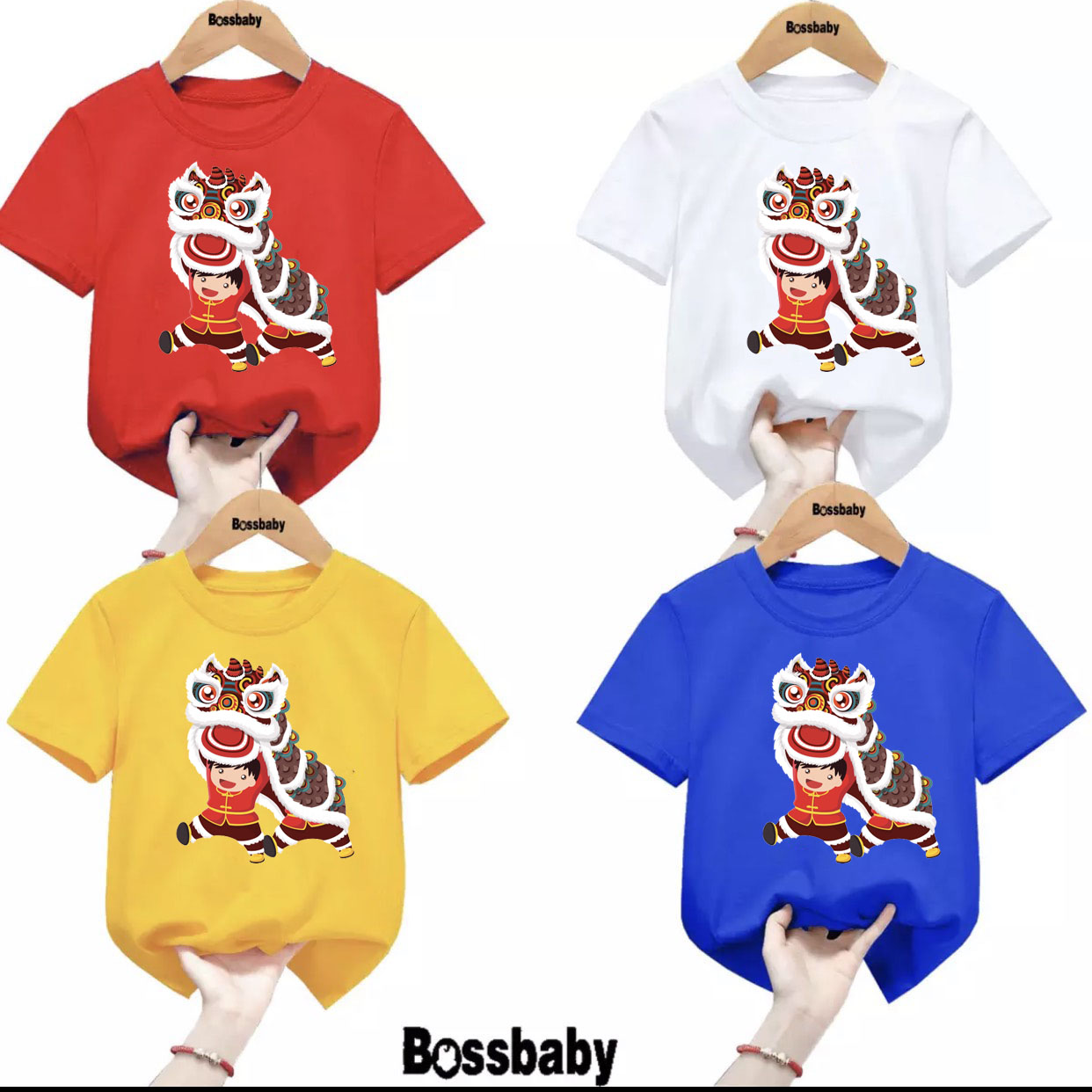 Combo 4 áo thun tết hình cậu bé múa lân ,áo cho bé từ 6kg-30kg.at04.