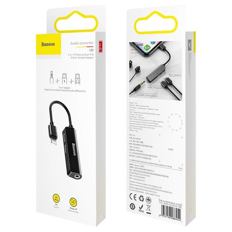 Cáp chuyển đổi Lightning ra 2 Lightning + Audio 3.5mm Baseus L52