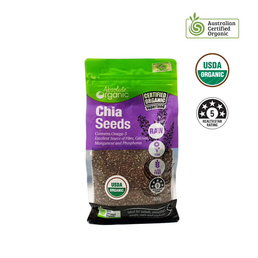 Absolute Organic Raw Chia Seeds 400g - Gluten-Free, Vegan, Non-GMO, USDA Certified, Australian Superfood