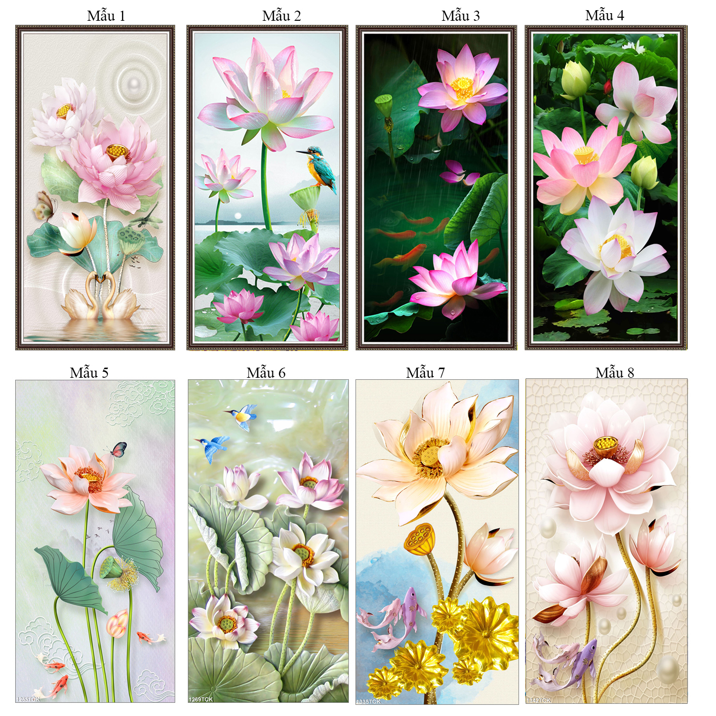 Tranh 3D dán tường hoa sen pp có in viền