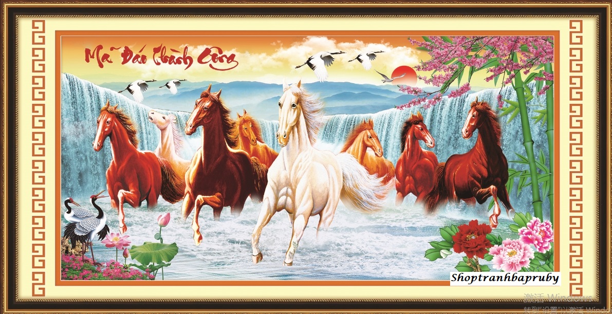 [HCM]Tranh thêu chữ thập 3d Mã đáo thành công - Bát mã đạp nước thác nước phía sau 53483  kích thước 113 x 61 cm