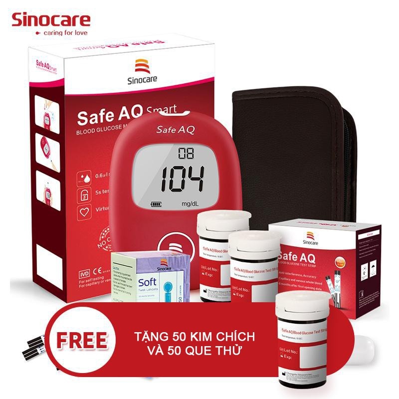 Máy đo đường huyết Sinocare Safe AQ tặng 50 que thử 50 kim lấy máu
