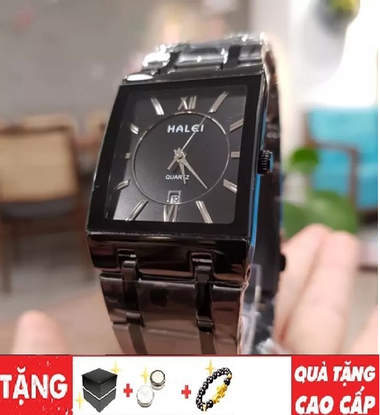 đồng hồ nam halei mặt vuông FULL đen