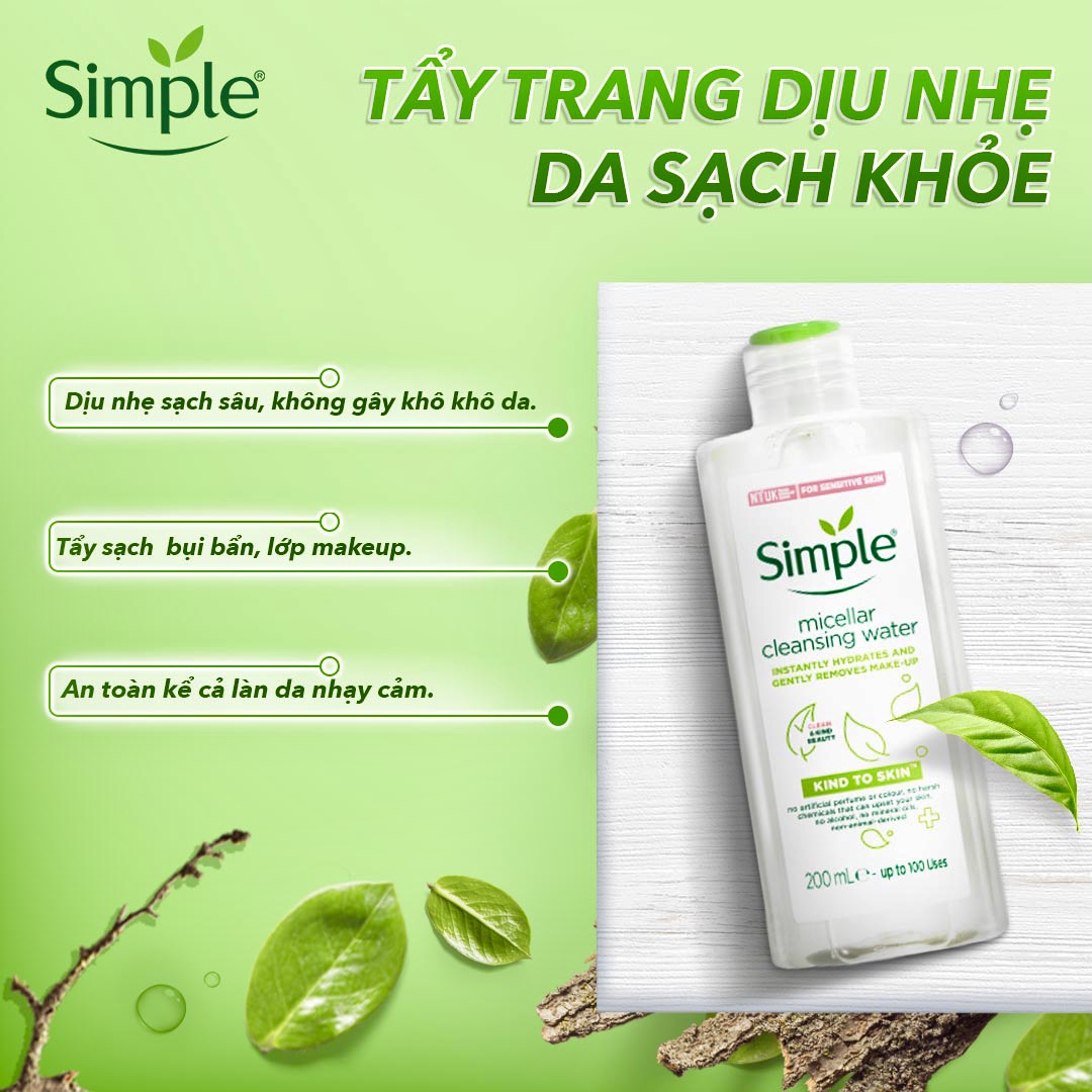 [HCM]NƯỚC TẨY TRANG CHO DA NHẠY CẢM SIMPLE 200ML