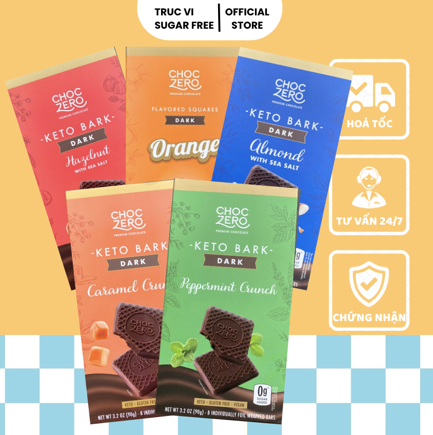 Socola Đen( Dark Chocolate) không đường ChocZero ( keto , eat clean, tiểu đường)