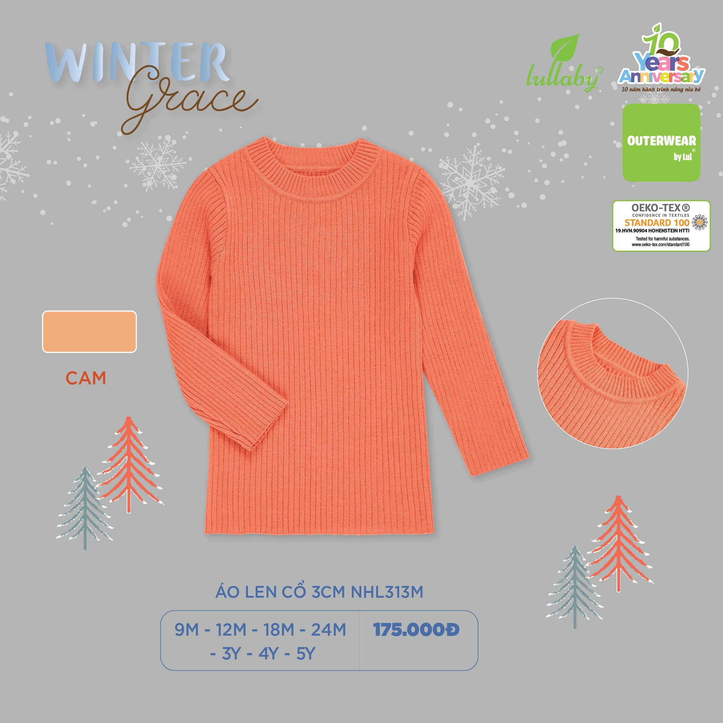 [CHÍNH HÃNG] Áo len thun gân mềm mại cổ 3cm trẻ em Lullaby