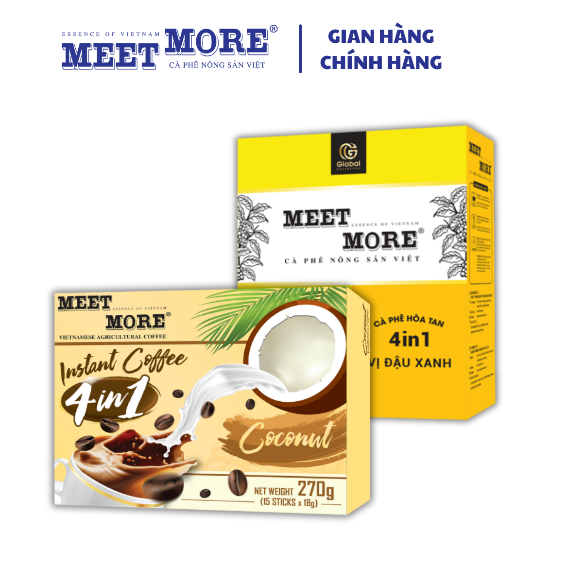 Combo 2 Hộp Cà phê Hòa Tan Dừa Và Đậu Xanh Meet More (15 Gói/18Gram/Hộp) - Cà phê Nông Sản Việt