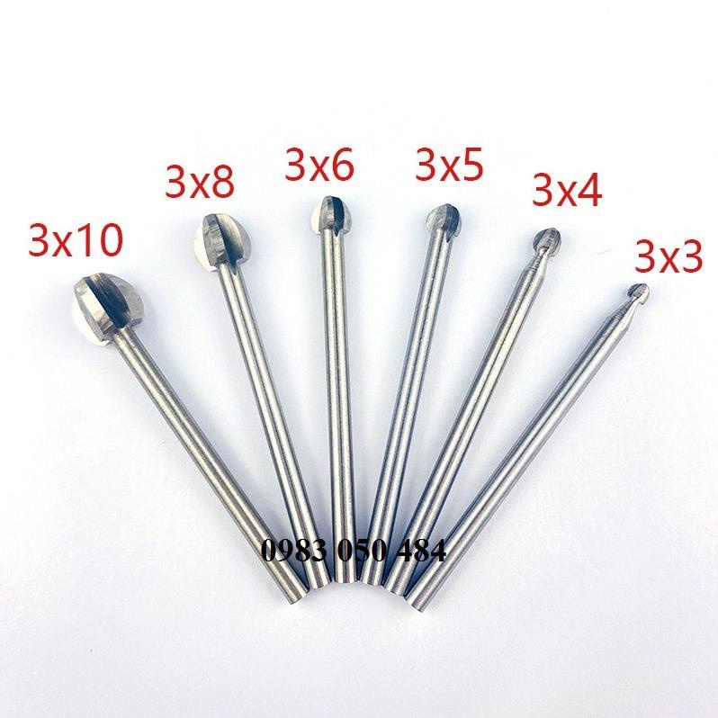 Phá thô cán 3mm (mũi quả đào- Trọn bộ 6 mũi)