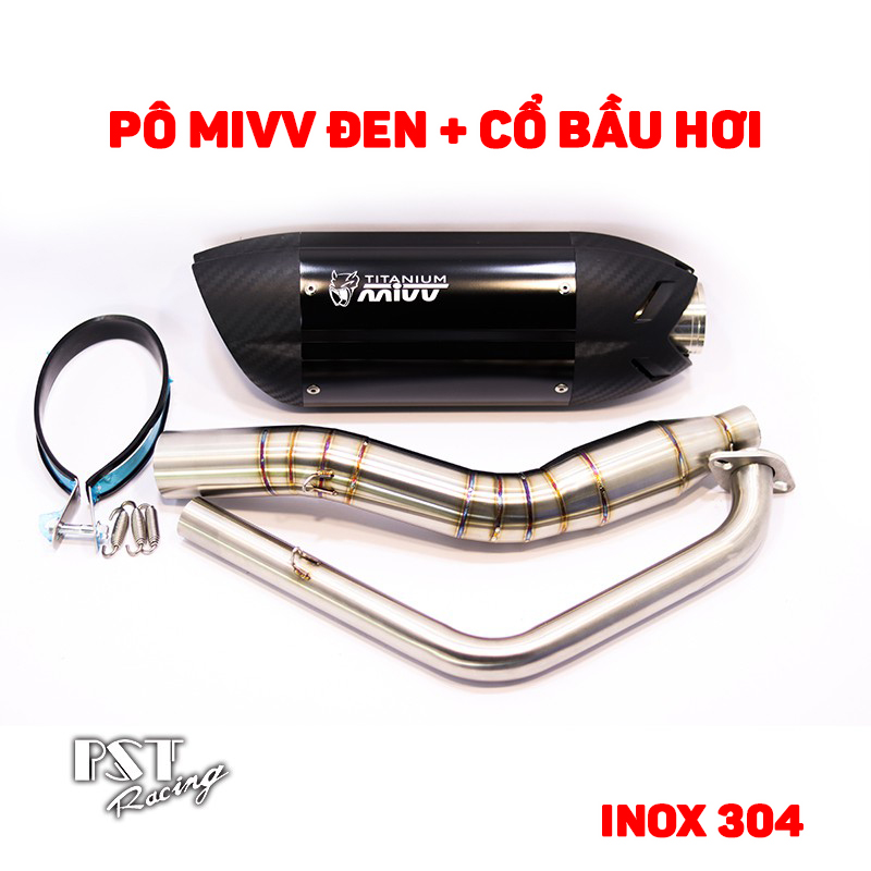 Pô MIVV đen kèm cổ bầu hơi inox 304 màng lọc tổ ong cao cấp