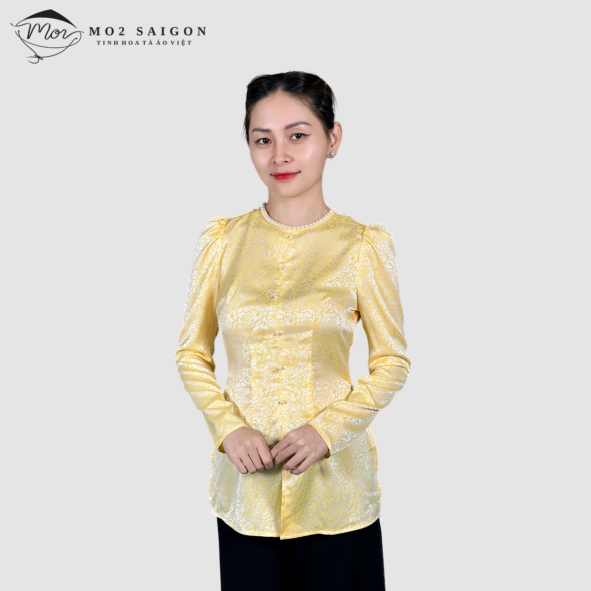 Áo bà ba nữ gấm lụa MO2 SAIGON cách tân tay phồng