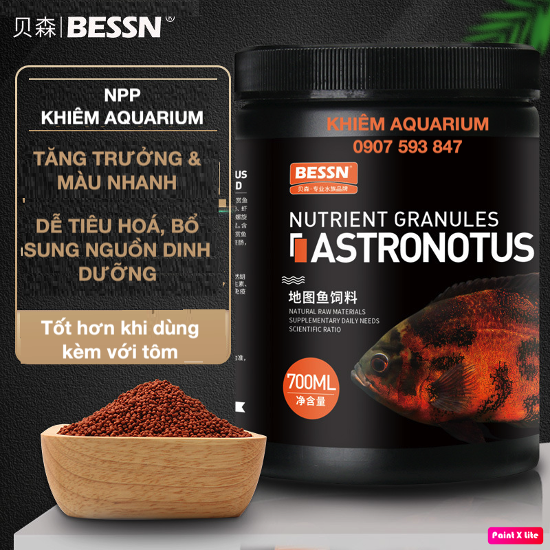 Cám cá vàng BESSN ASTRONOTUS 450g, Siêu kích màu cho cá cảnh TAI TƯỢNG CHÂU PHI, THẦN TAI, LA HÁN CÁ SĂN MỒI(hulx,hikari,mizuho)