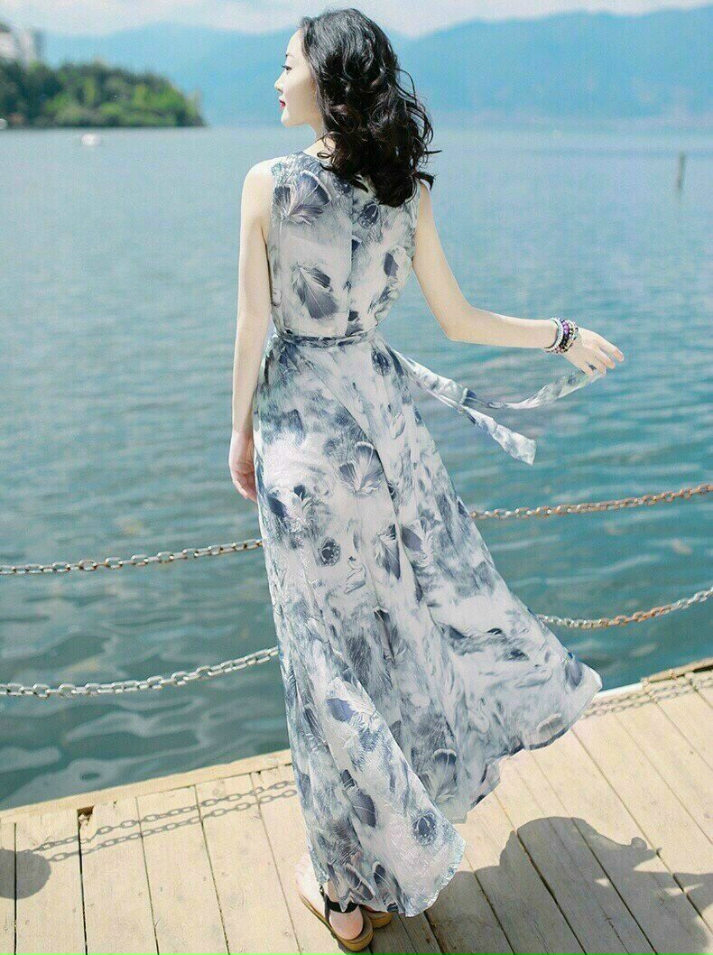 Đầm maxi sát nách cột eo fullsize