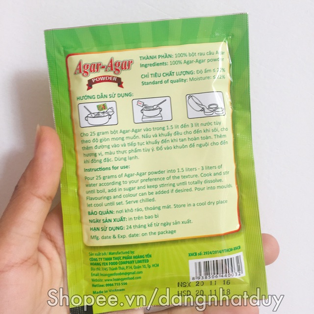 Bột rau câu giòn Agar Hoàng Yến 25GRAM