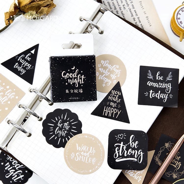 HỘP 45 STICKER TIẾNG ANH TRANG TRÍ BULLET JOURNAL