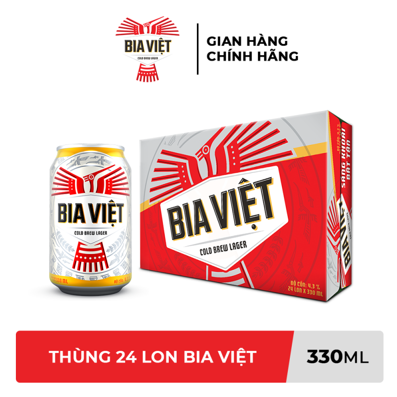 [TRỢ SHIP 38K + VOUCHER 10K] Thùng 24 lon Bia Việt 330ml/lon