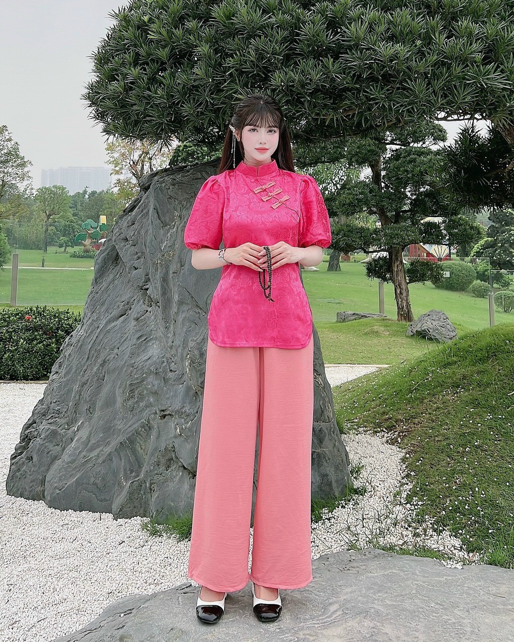 Đồ Lam Đi Chùa # Sẫm Gấm Cách Điệu# Quần Áo Nữ