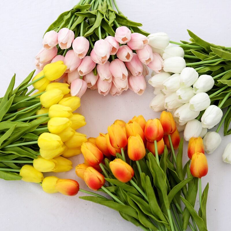 Bó 10 cành hoa tulip giống thật ( 10 cành hoa tuylip giả -lá xoăn -looại 1)