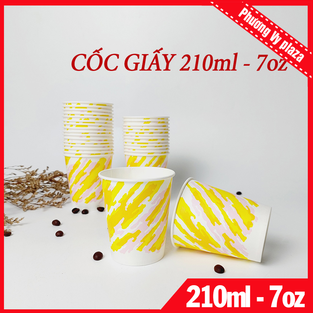 50 ly giấy 210ml - 7oz kẻ sọc vàng cốc giấy nhập khẩu hàn quốc