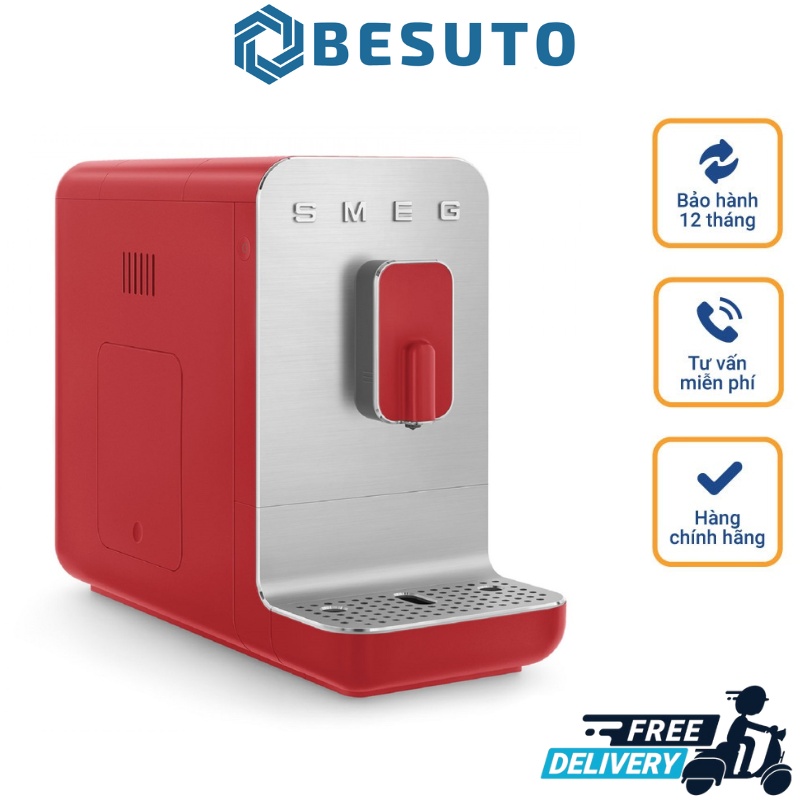 Smeg BCC02RDMEU Red Fully Automatic Coffee Maker, Smeg Coffee Maker, Coffee Maker, Espresso, Cappuccino, Smeg Coffee Machine, Imported from Germany, 12 Month Warranty